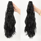 Naturalnie wyglądające przedłużenie kucyka, 40cm Synthetic Ponytail Wig with Wave Texture & Claw Clip, Gęste i naturalnie wyglądające przedłużenia włos(Black)