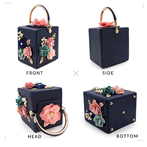 Milisente Evening Clutch Bag For Women Floral Square Box Evening Bags Crossbody Shoulder Handbags Flower Wedding Clutch Purse(Blue) #TOP4
