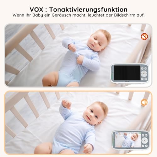 2026 BOIFUN Babyphone mit Kamera, 4 Zoll 720P Monitor, Ohne WLAN, Nachtsicht, 10 Stunden Akkulaufzeit, 2 Wege Audio, Schallerkennung, Temperaturerkennung, 3X Zoom, Schlaflieder