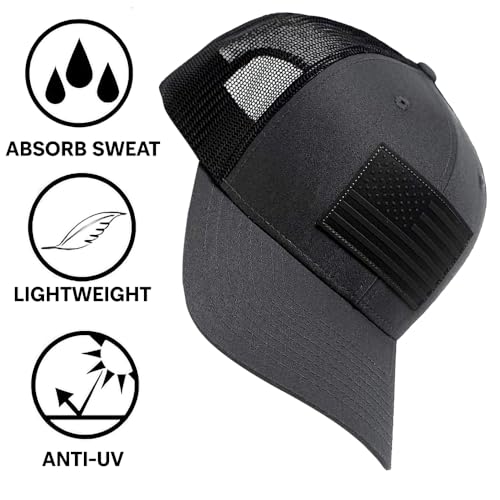 Image of 13 STRIPES American Flag Hat - Leather Patch Mesh Back Snapback Hat for Men & Women USA Flag Trucker Hat, Casual Unisex Hat