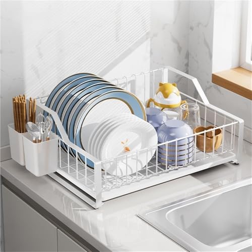 Multifunctional White Cutlery Holder & Metal Dish Drying Rack with Handles - Ideal for Kitchen & Restaurant Countertops Space-Saving Drainer nizer