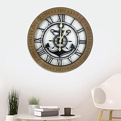 GEXHSRGD 24 Inch Large Wall Clock, Nautical Clock, Rustic Wood & Metal Decorative Clocks, Quiet