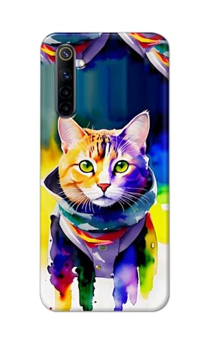 Image of Printed Hard Back Cover for Realme 6i Back Cover (Coloured Cat) -190724(EA)