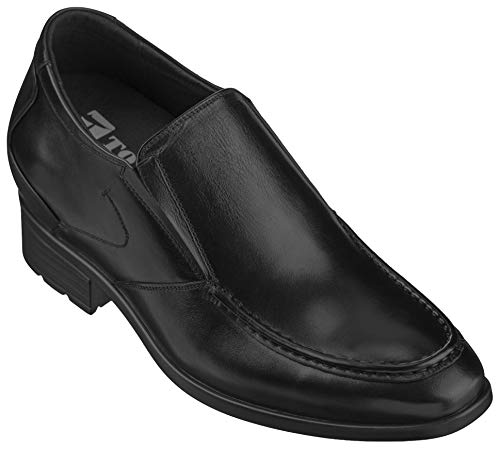 TOTO Men's Invisible Height Increasing Elevator Dress Shoes - Black Premium Leather Slip-on Formal Loafers - A11351 - Size 10 D(M) US
