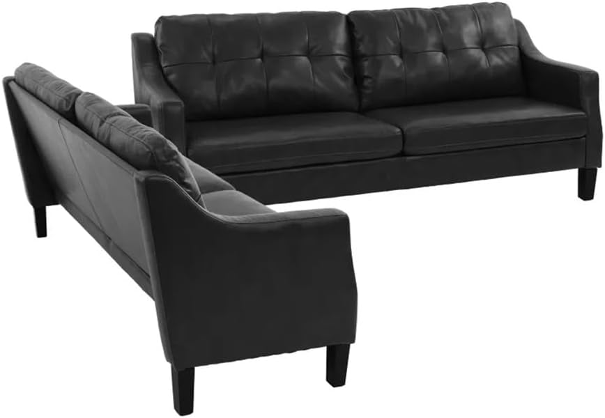 Set - 2pc in Black Sofa,Faux Leather Couch Chair