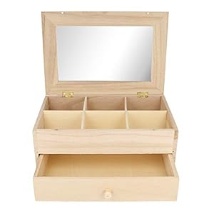 Artemio sieradendoos met 6 vakken, van hout, met spiegel en lade, beige