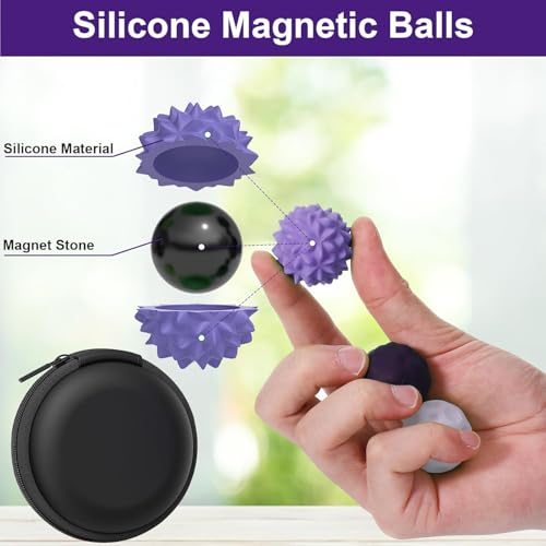 Image of iDream Silicone Magnetic Fidget Balls 4-Pack for Adults & Teens 14+ | Quiet Stress Relief Desk Fidget, Textured Sensory Balls for Focus, Anxiety Relief & Office Use (Purple)