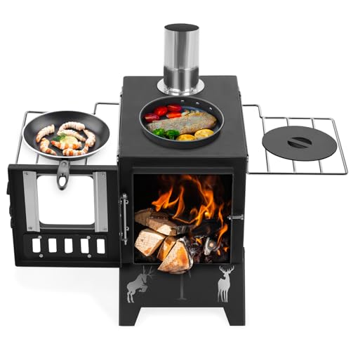 Zimuney Wood Burning Stove, Hot Tent Stove Wood Burner Camping Log Burner Camping Folding Portable Stoves, Tent Stoves for Heating Include Pipes 1 Set