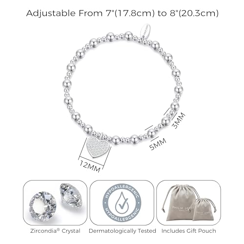 Bracelet extensible à breloques cœur Philip Jones cristal Zircondia - 5