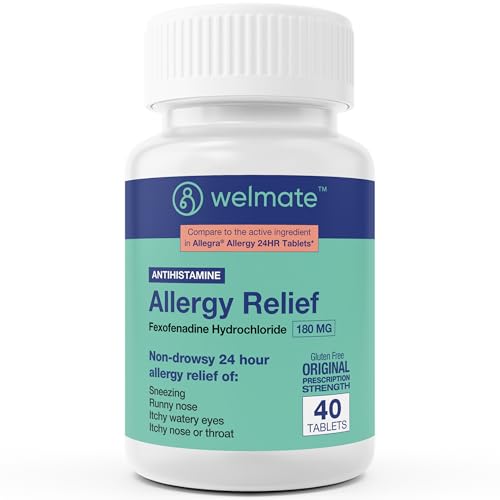 WELMATE - Allergy Relief - Fexofenadine HCl 180 mg - 24 Hour Non-Drowsy Antihistamine - Sneezing - Runny Nose - Itchy Eyes Nose & Throat - 40 Count