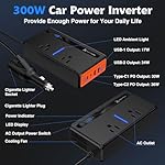 RoyPow 300W Car Power Inverter, DC 12V to 110V AC Power Inverter with Cigarette Lighter Socket, Car Plug Adapter Outlet with 3.4A USB-A, QC3.0 24W, PD 30W, PD 36W, Dual AC Outlets, Car Charger Adapter