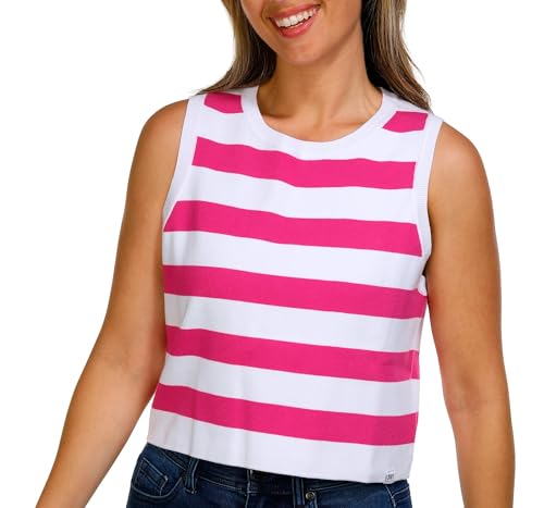 Image of DKNY Women's Sleeveless Cropped Stripe Jeans Sweater