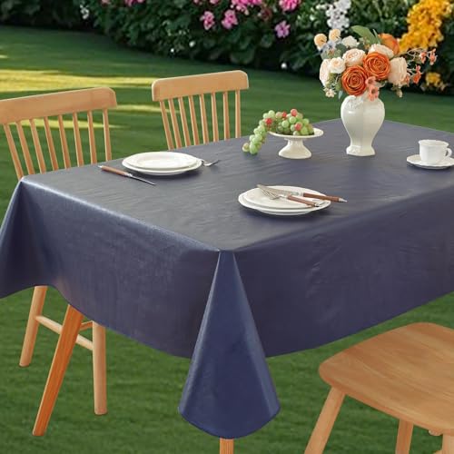 Nappe rectangulaire antitache avec envers en flanelle bleu foncé - 2