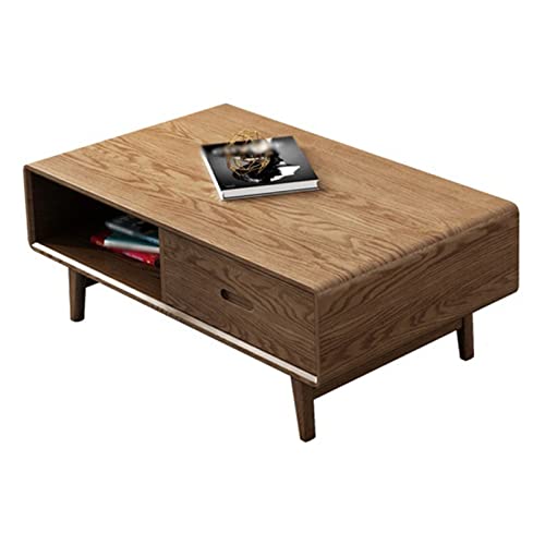 Moderna mesa de café con estante abierto para sala de estar, mesa moderna de 47,2' con doble cajón, mesa central de madera de fresno, mesa de cóctel, marrón rústico Simple