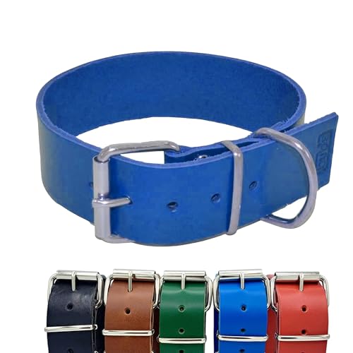 BUB'S - Collare di Cuoio per Cane Grande XL - Materiale in Cuoio di Mucca Resistente e Morbido (XL 47 a 57 cm - Larghezza 40 mm, Blu)