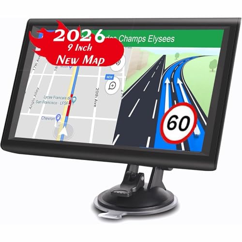 Car GPS Navigation Truck RV, 9 inch Touch Screen Latest 2026 Map, Real Voice Spoken Turn-by-Turn Direction Reminding Navigation System for Cars, Vehicle GPS with Speed and Red Light Warning (Black)