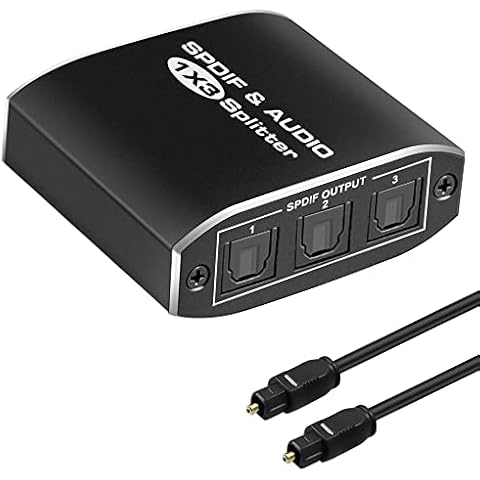 Digital Optical Splitter 1 in 3 out, SPDIF TOSLINK Fiber Optic Splitter 1x3, for TV/Soundbar/ PS3/ DVD Etc, Audio Format Support LPCM2.0 Doldy Digital & DTS 5.1 Cover