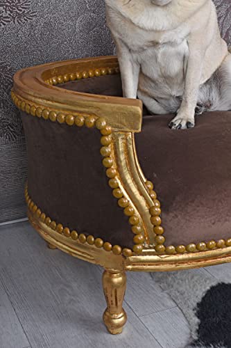 Hundebett „Marie Antoinette“ – Barock-Rokoko Haustierbett mit antik-patiniertem Holzrahmen & Volutenform, H40×B70×T47 cm cat704a70 Palazzo Exklusiv