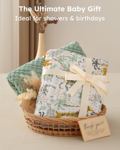 Image of Yoofoss Hooded Baby Towels for Newborn 2 Pack 100% Muslin Organic Cotton Baby Bath Towel with Hood for Babies, Infant, Toddler and Kids, 32x32Inch, Soft and Absorbent Newborn Essential, Green Giraffe