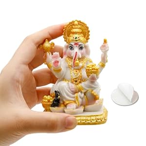 BangBangDa Ganesha Statue for Car Dashboard – 4.1âH Polystone Marble Color Lord Ganesha Idol for Vehicle Decor Ideal Birthday Diwali Wedding Gift for Indian Friends Man Woman