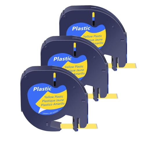 Letra Tag Tapes 3 5 10 Uds. Cinta de Etiquetas de plástico de 12mm Compatible con la rotuladora QX50 A16952 A16951 A12267(3PK Yellow Plastic)