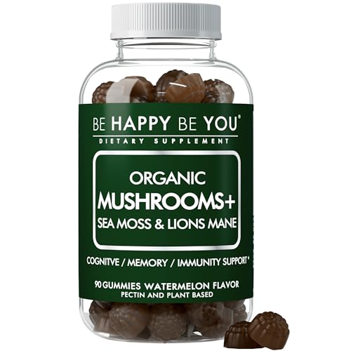 Be Happy Be You Organic Mushroom Sea Moss Gummies – Lion’s Mane, Reishi, Chaga, Cordyceps,...
