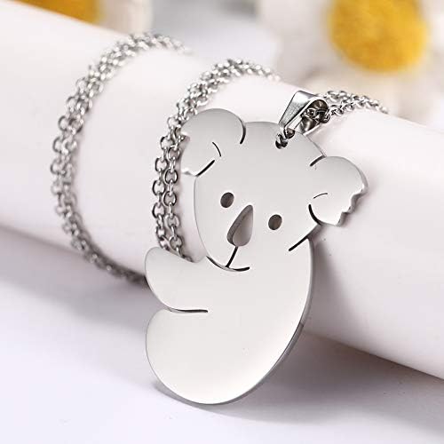 VASSAGO Hollow Design Sweet Koala Bear Charm Necklace Stainless Steel Animal Pendant Collarbone Chain Jewelry Gift for Tees Girls Boys