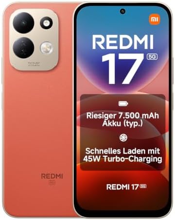 Xiaomi REDMI 17 5G, Smartphone 4+256 GB, Orange, 7500mAh Akku, 45W Laden | Snapdragon® 4 Gen 5 mit 5G, Langlebiges Corning® Gorilla® Glass 7i, Immersives 6,9"-Display, 50-MP-KI-Dua