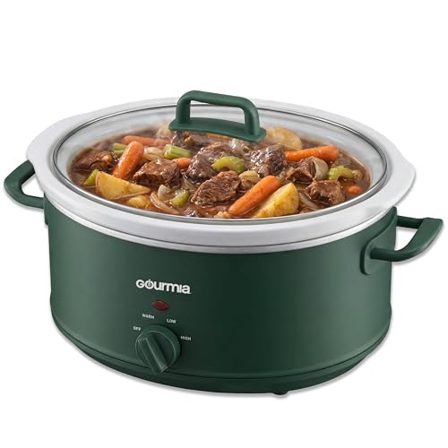 Image of Gourmia Slow Cooker - 7 Quart Removable Ceramic Pot, Manual Controls with 3 Temperature Settings, Dishwasher Safe Crock and Glass Lid, Green