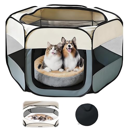 Welpenauslauf 105 x 105 x 60 cm Faltbares Welpenlaufstall Tragbar Laufstall Hund Atmungsaktiver Hundeauslauf für Welpen Katzen und Kaninchen Innen- und Außenbereich hundelaufstall für Wohnung