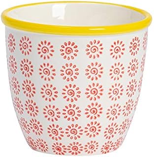 Nicola Spring Patterned Porcelain Plant Flower Pot Vase for use Indoors & Outdoors - Red/Yellow Swirl Design