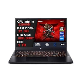 acer Nitro V15 Pc Gaming Portatile i9-13900h, 32GB RAM DDR4, SSD 1TB, Geforce RTX 5060 8GB Gddr7, Notebook Gaming Display 15.6 IPS FHD 165hz, Laptop Gaming, Ethernet, WiFi, Tastiera Retroilluminata