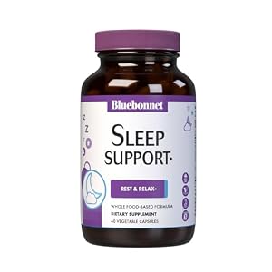 Bluebonnet Nutrition Sleep Support, Rest & Relaxation Whole Food-Based Formula*, Non-GMO, Vegan, Gluten-Free, Kosher Certified, Soy-Free, Dairy-Free, 60 Vegetable Capsules, 60 Servings