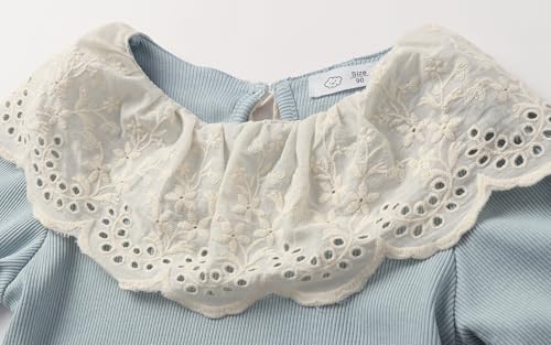 Image of LittleSpring Girls Ribbed Knit Long Sleeve Tshirt with Lace Ruffle Collar