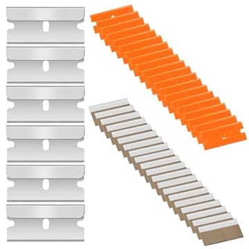 Flintronic 40 Pezzi Lame di Ricambio per Raschiett, per da 40mm Raschietti, 20 Pezzi Lame a in Acciaio Inox e 20 Pezzi Plastica, per Vetro per Cucina, Colore, Decalcomanie, Piano Cottura e Forno