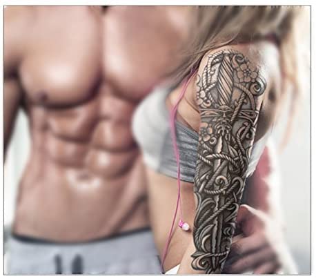 Full Arm Temporary Tattoo, Konsait Extra Temporary Tattoo Black tattoo Body Stickers for Man Women (4 Sheets)