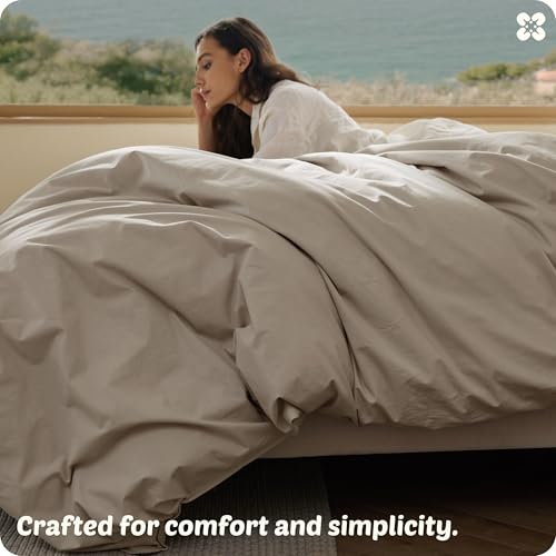 Bedsure Cotton Duvet Cover King - Luxury Slub Weave 100% Cotton Duvet Cover with a Linen Like Textured, Easy Change Durable Bedding, Tannish Linen Grey, 104" x 90"
