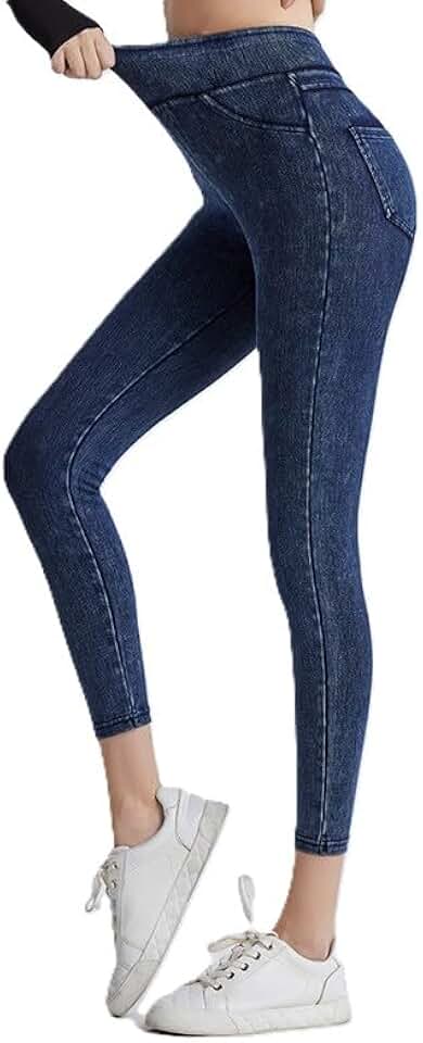 Calça jeans feminina de cintura alta para ioga com controle de barriga – Esculpindo, slim fit e levantamento de bumbum Athleisure Skinny Pants