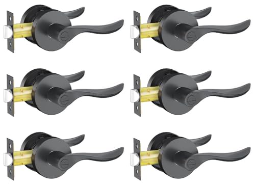 RAZCC Privacy Door Levers, 6 Pack Black Door Handles Interior Door Levers Keyless Lockset, Heavy Duty Reversible Wave Levers for Bedroom Bathroom by RAZCC - Used condition - US$34.99