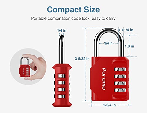 Puroma 2 Pack Combination Lock 4 Digit Outdoor Waterproof Padlock For School Gym Locker, Sports Locker, Fence, Toolbox, Gate, Case, Hasp Storage (Red) #TOP4