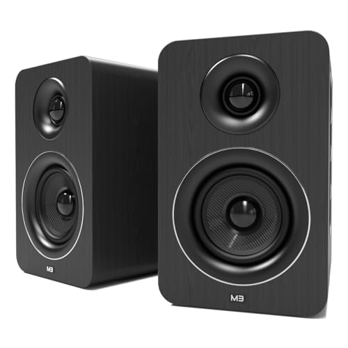 AZATOM Bookshelf Speakers 60W | Bluetooth | 3” Carbon Fibre Drivers & Silk Tweeters | 24bit DAC Built-in | Perfect for Computer Gaming, Vinyl Turntable, HiFi, Home Theatre Equinox M3 (Black)