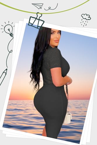 Image of Women's Fashion Sexy Elegant Comfortable Fit Vital V-Neck Knitted Short Sleeve Dress