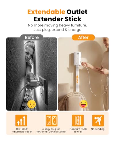 HONIZER SST-6A2U2C-US Extensión con 6 tomas, 1 puerto USB-C 20W, diseño extensible 11.6-35.4 pulgadas miniatura 2