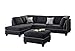 Poundex Bobkona Viola Linen-Like Polyfabric Left or Right Hand Chaise Sectional Set with Ottoman (Pack of 3), Black