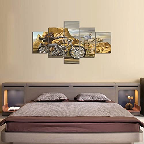 Motorcycle Canvas Wall Art For Living Room Bedroom Wall Decor Posters And Prints Pictures Gallery-Wrapped Framed Stretched Ready To Hang 5 Piece(70''W X 40''H) #TOP1