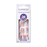 KISS imPRESS No Glue Pedi Press-On Nails, Design, 'Paradise Ticket', Light Beige, Short Size, Squoval Shape, Includes 24 Nails, Prep Pad, Instructions Sheet, 1 Manicure Stick, 1 Mini File