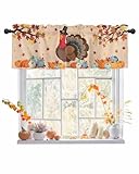 Thanksgiving Turkey Valances Windows Curtain Harvest Pumpkin Fall Kitchen Valances Rod Pocket Maple Leaf Window Curtain Treatment Short Topper Curtains Autumn, Fall Seasonal Decor 1 Panel,54x18 in