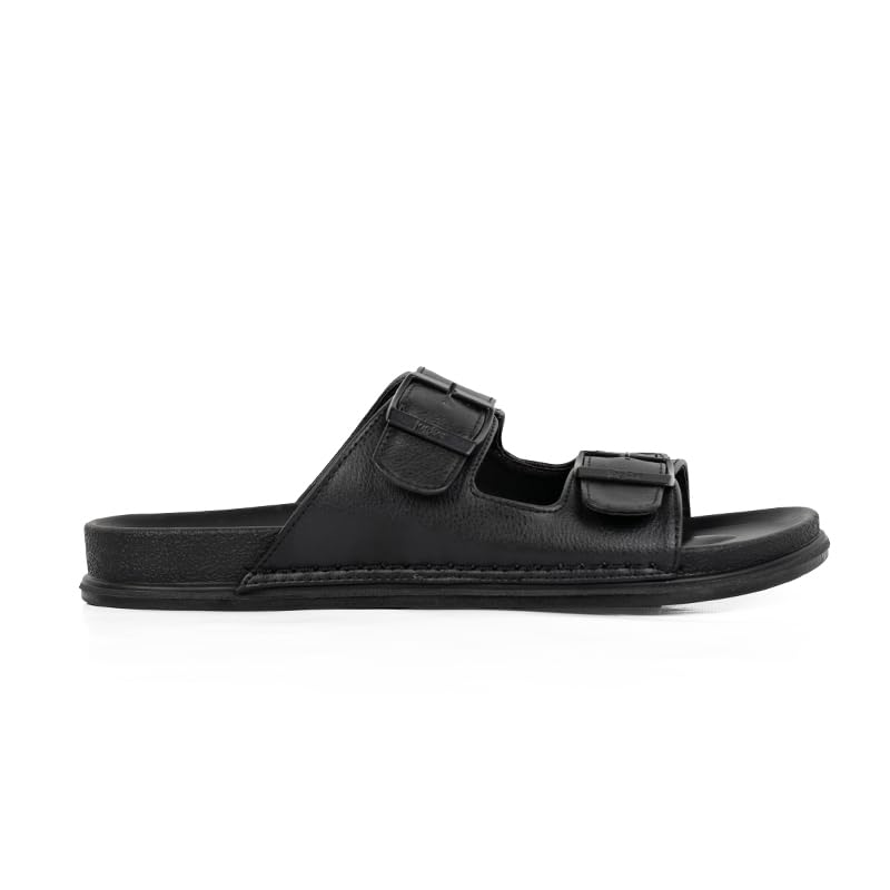 Image of Jogger Men's Casual Double Strap Buckle Slipper | Comfortable Slide Sandal (Black, UK Footwear Size System, Adult, Men, Numeric, Medium, 6)