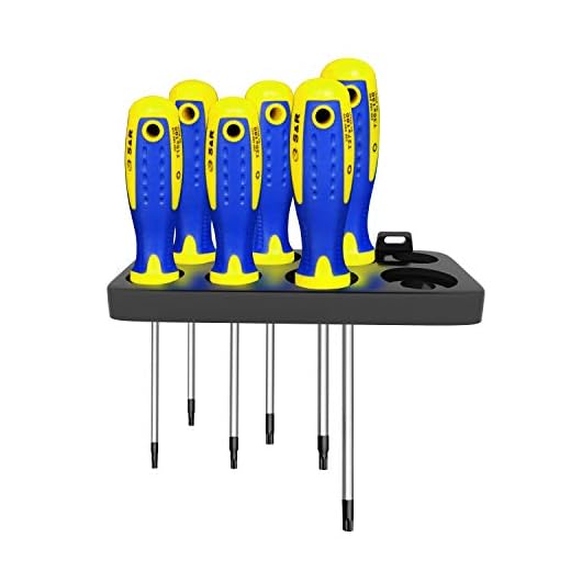 S&R Juego Destornilladores Torx Magnéticos. 6 Destonilladores de Estrella Professional. Con estante.