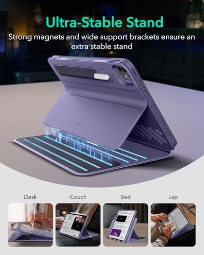 Image of ESR for iPad Pro 11 Inch Case (M5 /M4) 2025 /2024, Removable Magnetic Cover with Pencil Charging & Storage, Adjustable Portrait /Landscape Stand, 9 Standing Angles, Shift Series, Purple